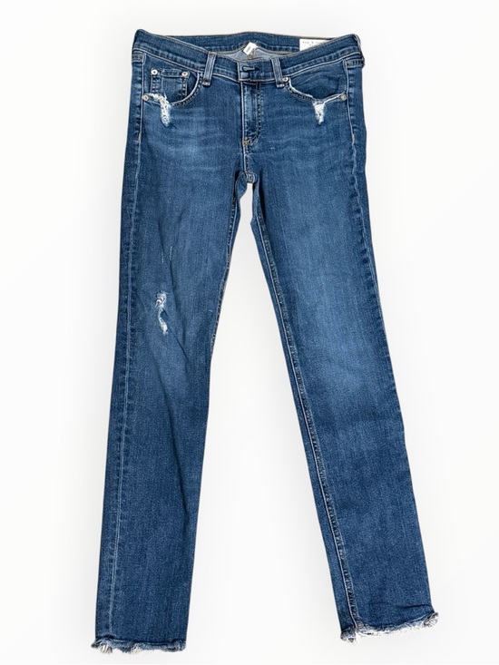 rag & bone Denim - RAG & BONE Skinny Slim Distressed Blue Jeans 28 Raw Hem Ankle Crop Low Mid Rise